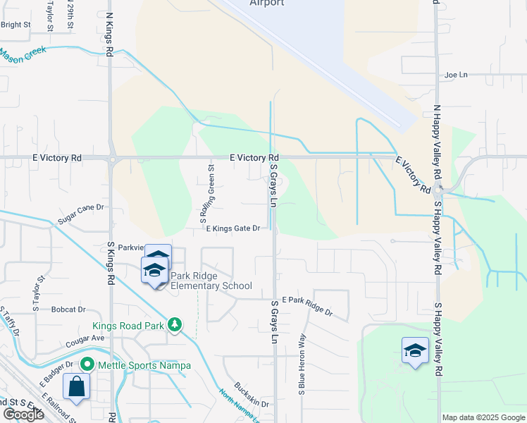 map of restaurants, bars, coffee shops, grocery stores, and more near 3811 East Green Meadows Place in Nampa
