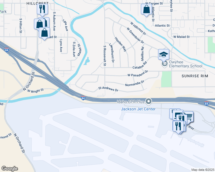 map of restaurants, bars, coffee shops, grocery stores, and more near 3210 S Roosevelt St in Boise