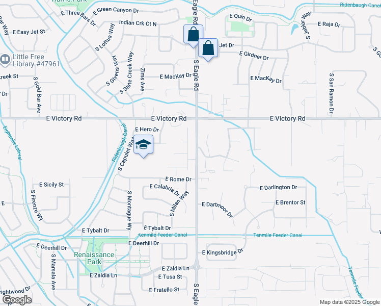 map of restaurants, bars, coffee shops, grocery stores, and more near 3472 South Milan Avenue in Meridian
