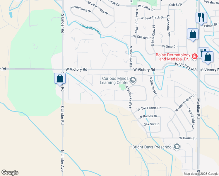 map of restaurants, bars, coffee shops, grocery stores, and more near 1050 West Riodosa Drive in Meridian
