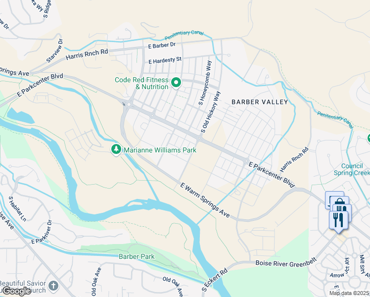 map of restaurants, bars, coffee shops, grocery stores, and more near 3028 South Honeycomb Way in Boise
