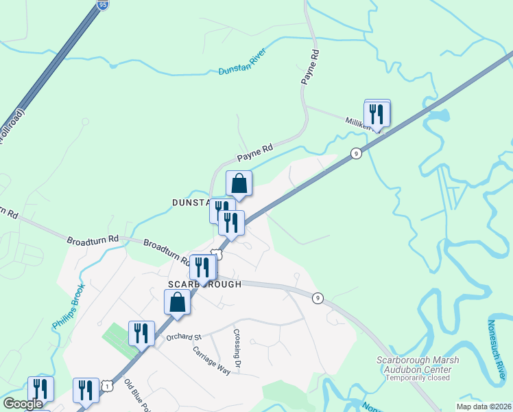 map of restaurants, bars, coffee shops, grocery stores, and more near 577 U.S. Route 1 in Scarborough