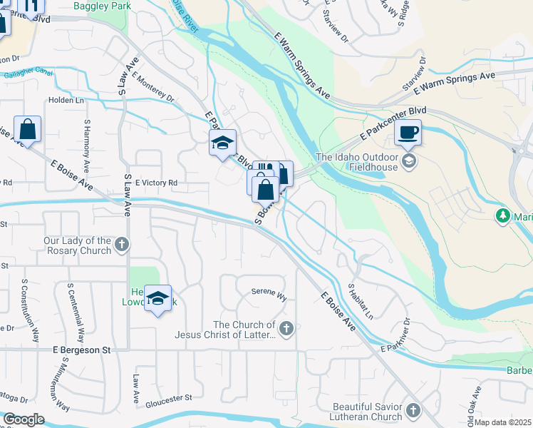 map of restaurants, bars, coffee shops, grocery stores, and more near 3152 South Bown Way in Boise