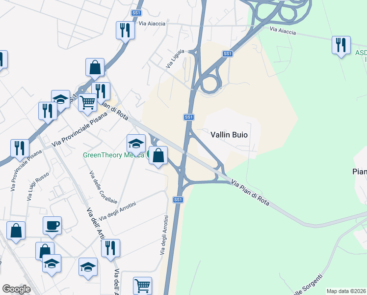 map of restaurants, bars, coffee shops, grocery stores, and more near 680 Variante Aurelia in Provincia di Livorno