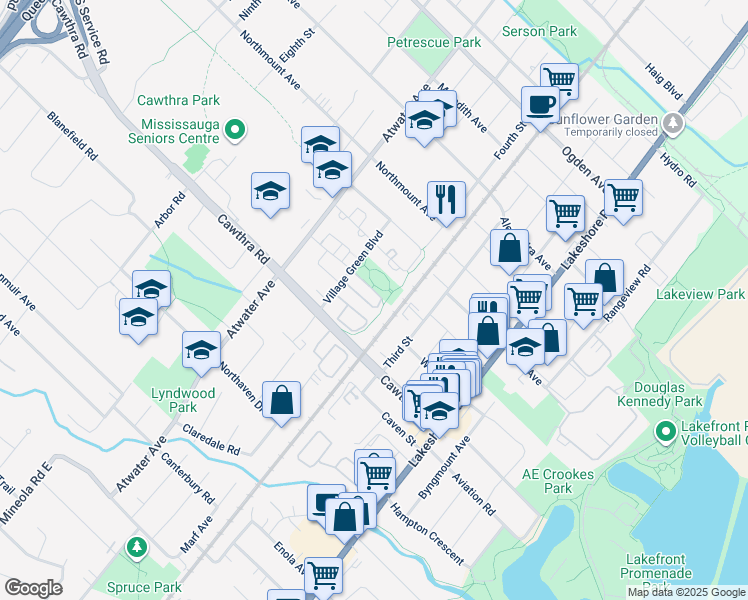map of restaurants, bars, coffee shops, grocery stores, and more near in Mississauga