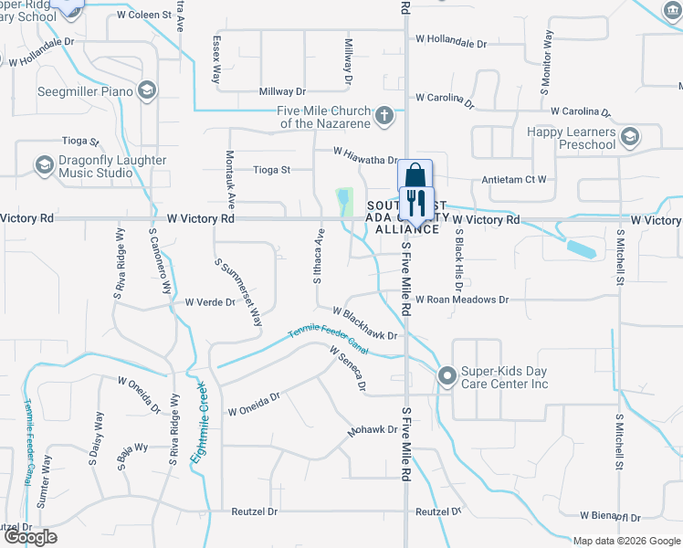 map of restaurants, bars, coffee shops, grocery stores, and more near 3193 Chieftain Way in Boise