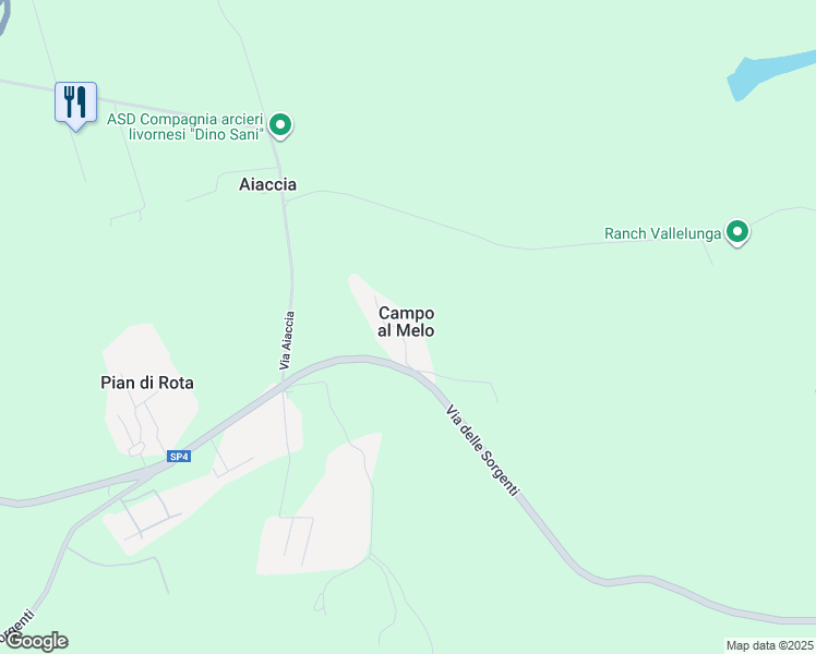 map of restaurants, bars, coffee shops, grocery stores, and more near 491 Via delle Sorgenti in Livorno