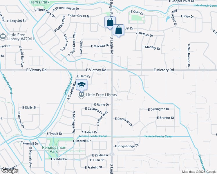 map of restaurants, bars, coffee shops, grocery stores, and more near 3472 South Milan Avenue in Meridian