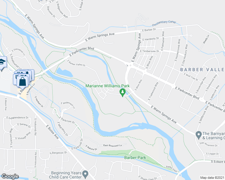 map of restaurants, bars, coffee shops, grocery stores, and more near 3397 East Exacta Lane in Boise