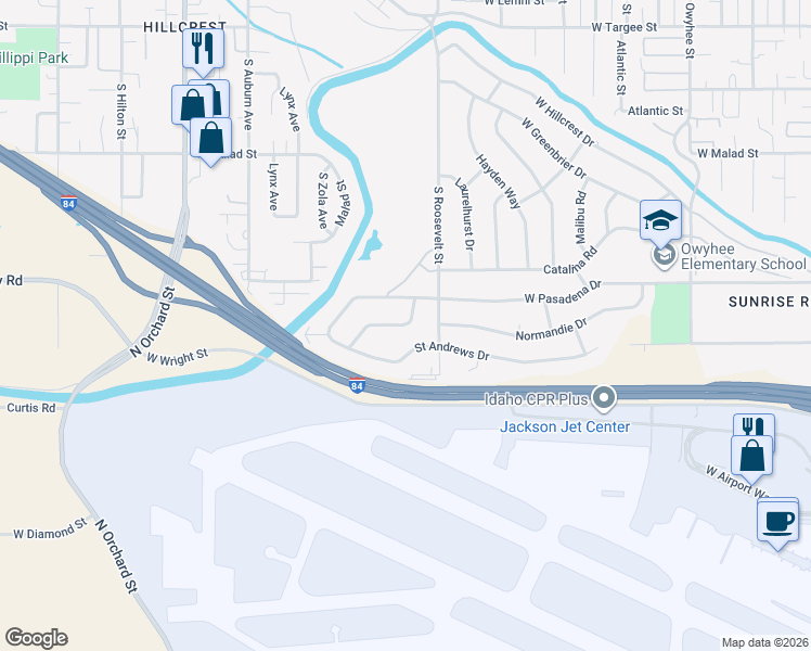 map of restaurants, bars, coffee shops, grocery stores, and more near 4230 Saint Andrews Drive in Boise