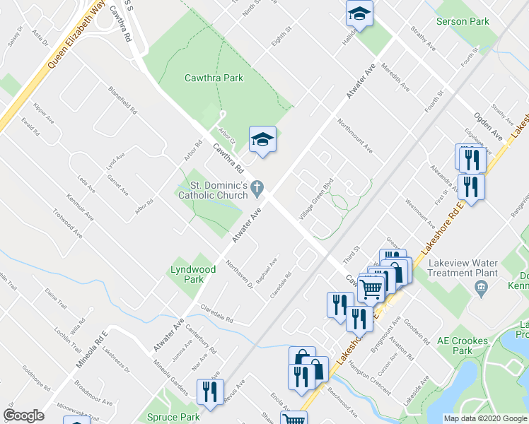 map of restaurants, bars, coffee shops, grocery stores, and more near in Mississauga
