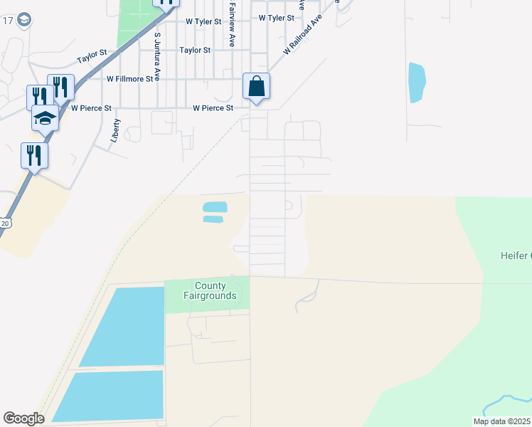 map of restaurants, bars, coffee shops, grocery stores, and more near 311 West Hayes Street in Burns