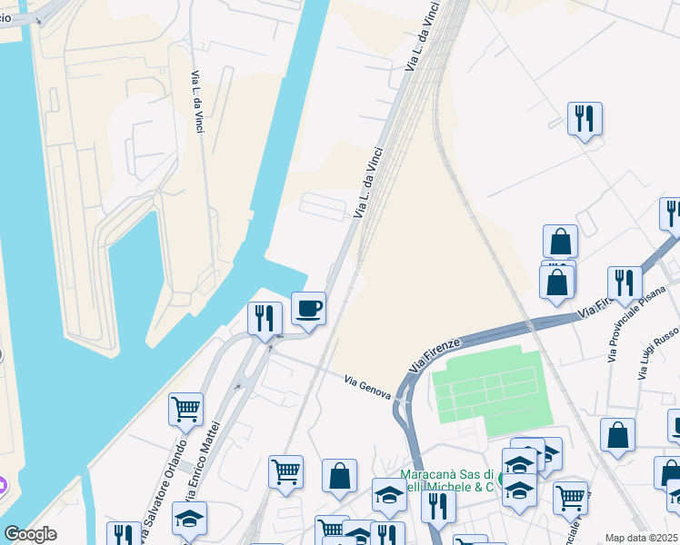 map of restaurants, bars, coffee shops, grocery stores, and more near 10/B Via L. da Vinci in Livorno