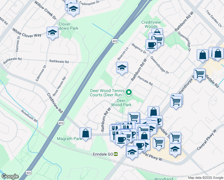 map of restaurants, bars, coffee shops, grocery stores, and more near 1087 Sawgrass Crescent in Mississauga
