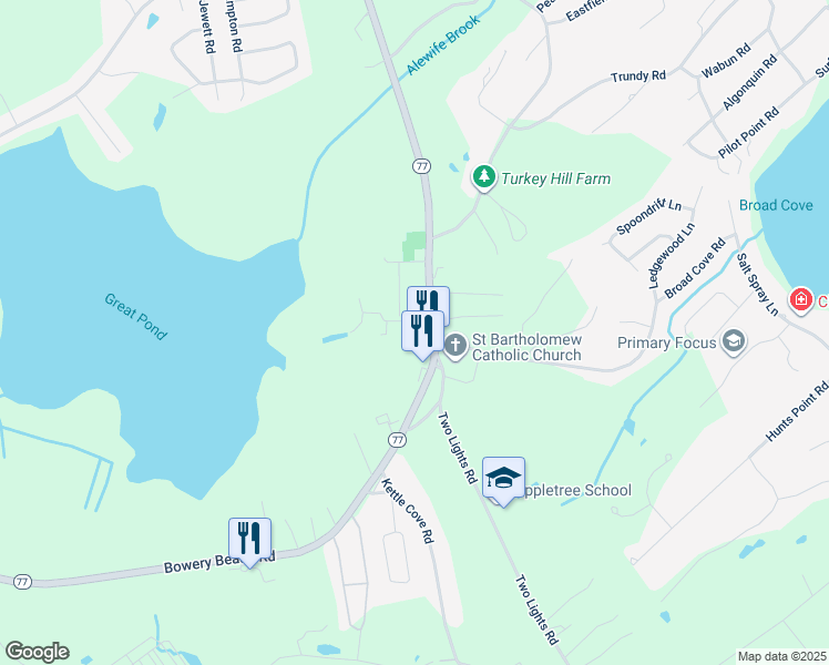 map of restaurants, bars, coffee shops, grocery stores, and more near 517 Ocean House Rd in Cape Elizabeth