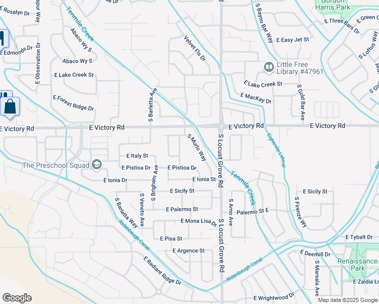 map of restaurants, bars, coffee shops, grocery stores, and more near 1358 East Pistioa Drive in Meridian