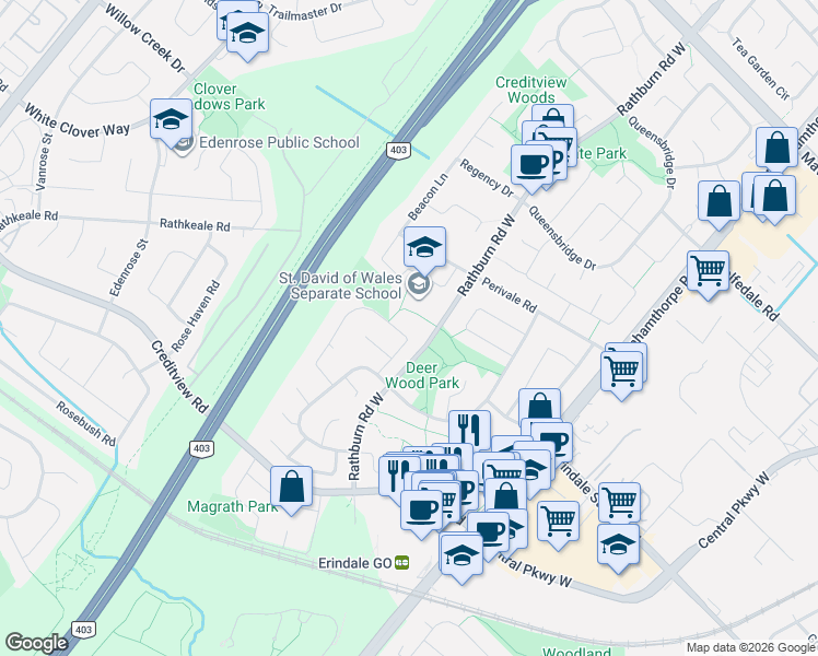 map of restaurants, bars, coffee shops, grocery stores, and more near 1098 Sawgrass Crescent in Mississauga