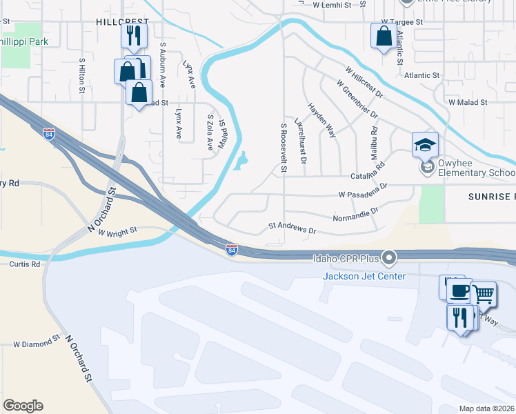 map of restaurants, bars, coffee shops, grocery stores, and more near 4230 Saint Andrews Drive in Boise