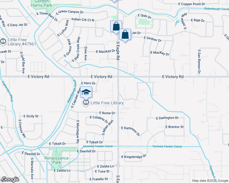 map of restaurants, bars, coffee shops, grocery stores, and more near 3472 South Milan Avenue in Meridian