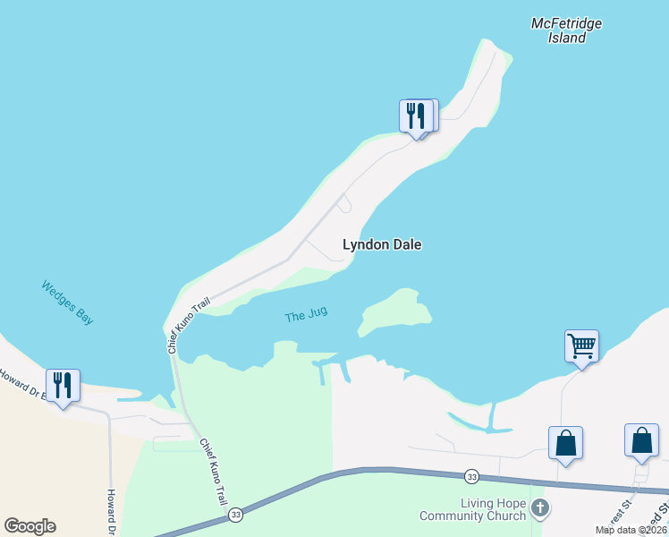map of restaurants, bars, coffee shops, grocery stores, and more near W10581 Hickory Grove Road in Fox Lake