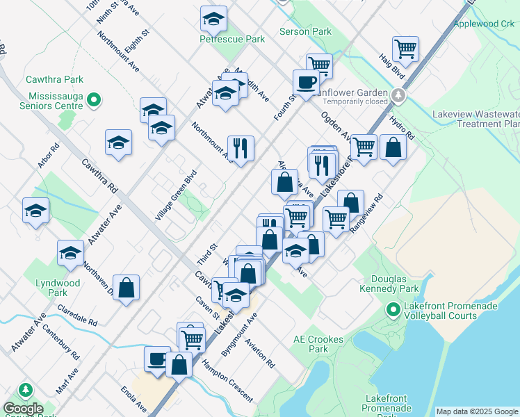 map of restaurants, bars, coffee shops, grocery stores, and more near 1064 Westmount Avenue in Mississauga