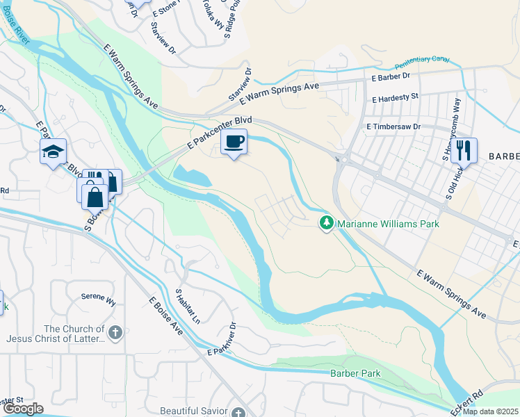 map of restaurants, bars, coffee shops, grocery stores, and more near 3246 East Front Runner Lane in Boise