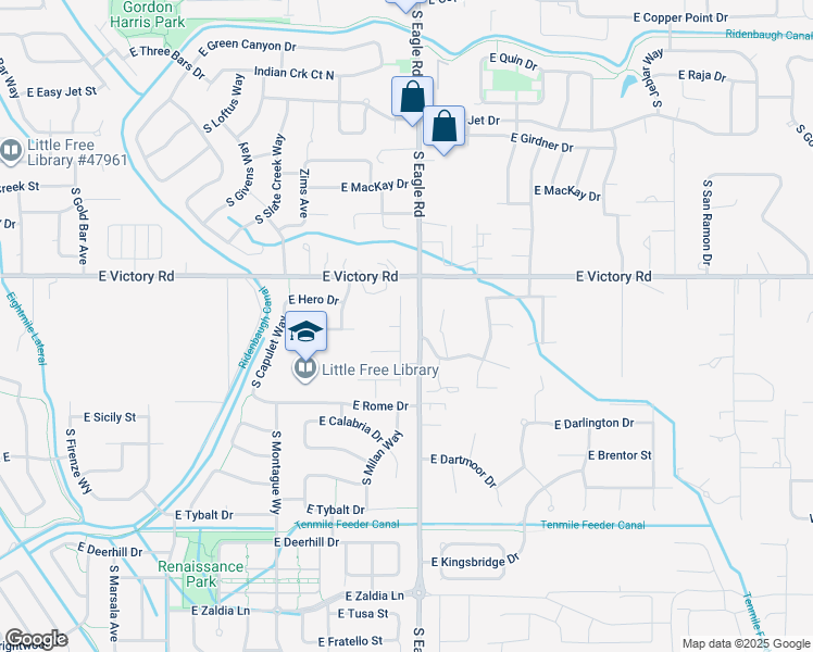 map of restaurants, bars, coffee shops, grocery stores, and more near 3272 South Milan Place in Meridian