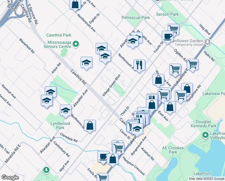 map of restaurants, bars, coffee shops, grocery stores, and more near in Mississauga