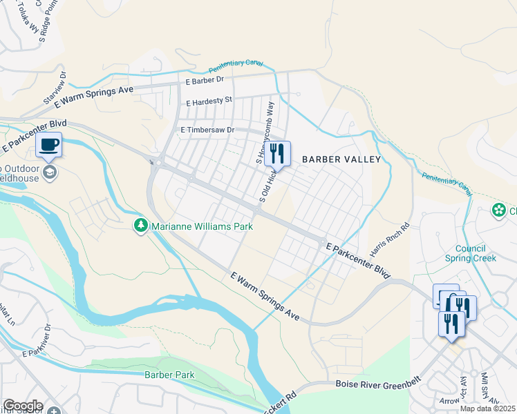 map of restaurants, bars, coffee shops, grocery stores, and more near 3137 South Old Hickory Way in Boise