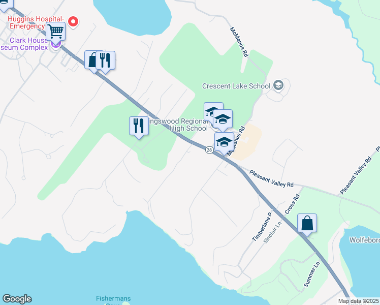 map of restaurants, bars, coffee shops, grocery stores, and more near 375 South Main Street in Wolfeboro