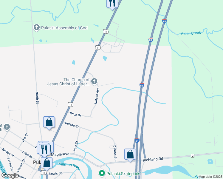 map of restaurants, bars, coffee shops, grocery stores, and more near 20 Clarence Ave in Pulaski