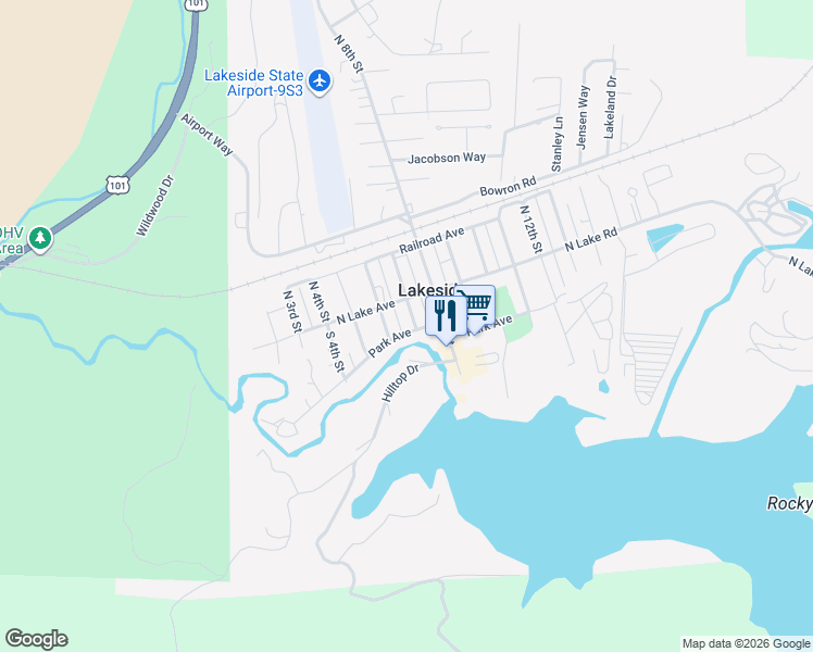 map of restaurants, bars, coffee shops, grocery stores, and more near 610 Park Avenue in Lakeside