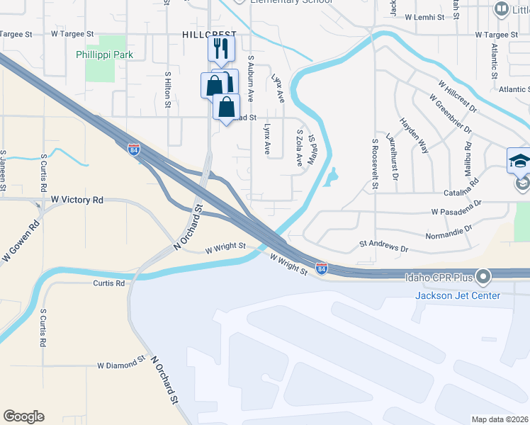 map of restaurants, bars, coffee shops, grocery stores, and more near 4805 West Victory Road in Boise