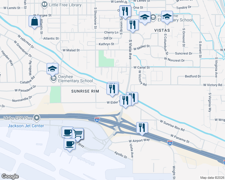 map of restaurants, bars, coffee shops, grocery stores, and more near 2991 South Ladera Place in Boise