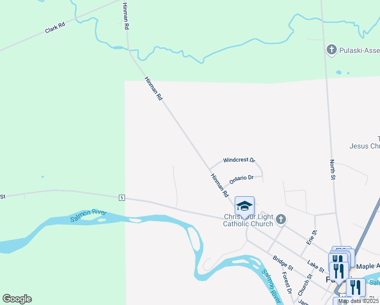 map of restaurants, bars, coffee shops, grocery stores, and more near 81 Hinman Road in Pulaski