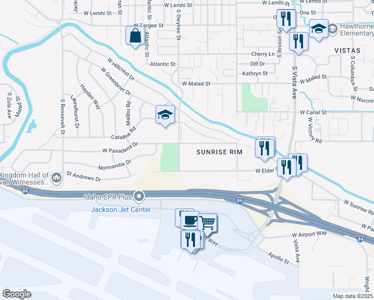 map of restaurants, bars, coffee shops, grocery stores, and more near 3393 West Pasadena Drive in Boise