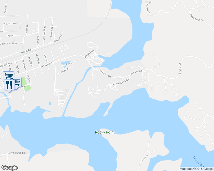 map of restaurants, bars, coffee shops, grocery stores, and more near Council Hill Road in Lakeside