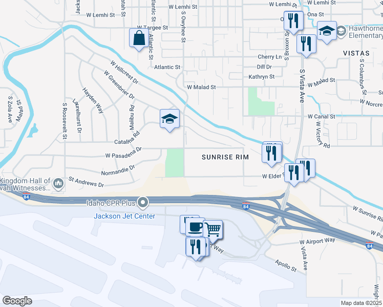 map of restaurants, bars, coffee shops, grocery stores, and more near 3393 West Pasadena Drive in Boise