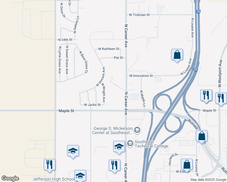 map of restaurants, bars, coffee shops, grocery stores, and more near 2604 North Wright Avenue in Sioux Falls