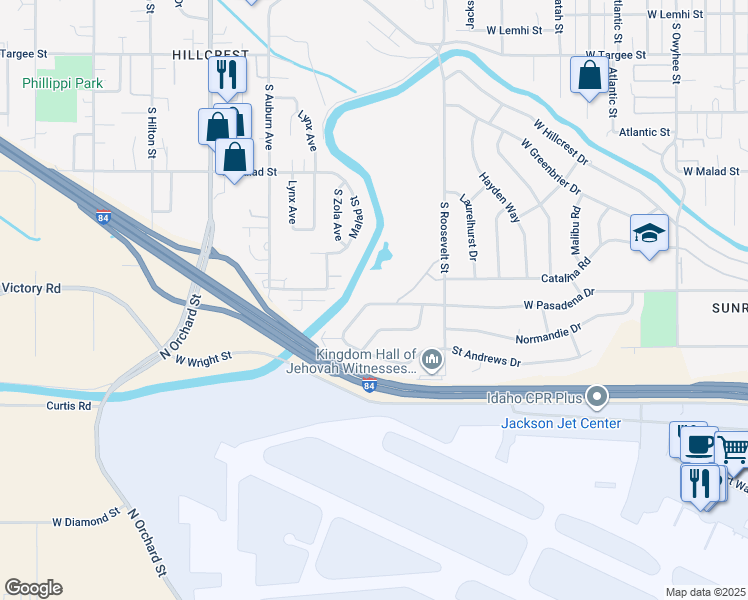 map of restaurants, bars, coffee shops, grocery stores, and more near 42 Pasadena Drive in Boise