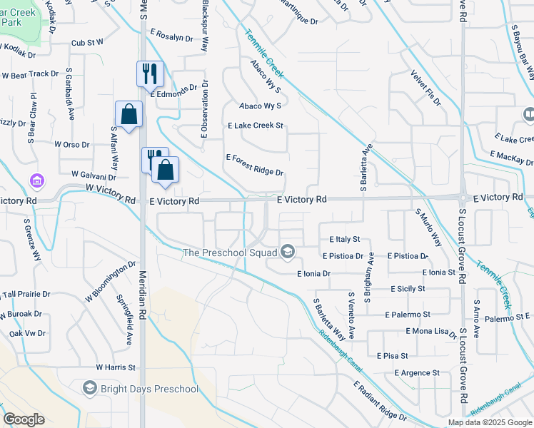 map of restaurants, bars, coffee shops, grocery stores, and more near 3240 South Cannon Way in Meridian