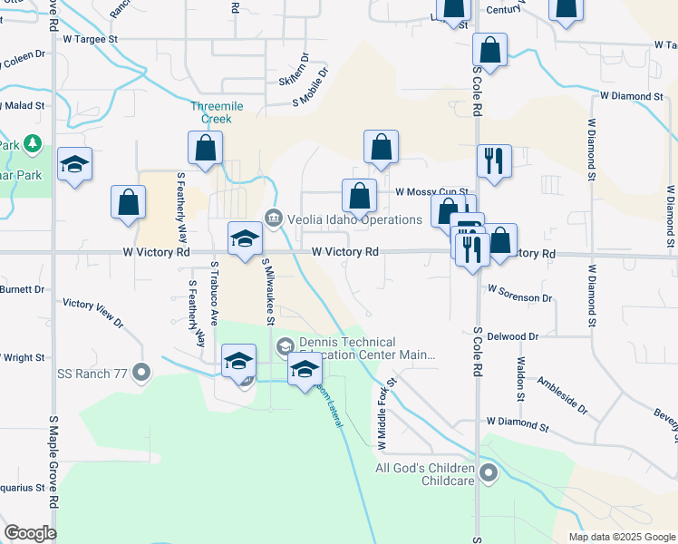 map of restaurants, bars, coffee shops, grocery stores, and more near 3037 South Jupiter Avenue in Boise