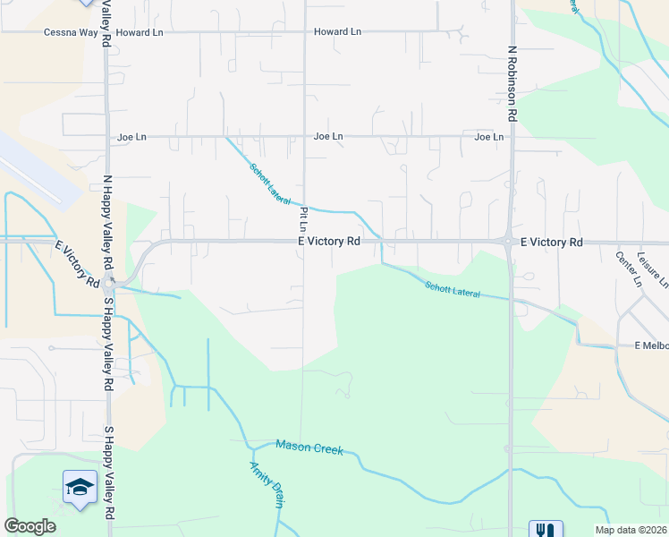 map of restaurants, bars, coffee shops, grocery stores, and more near 5605 East Victory Road in Nampa