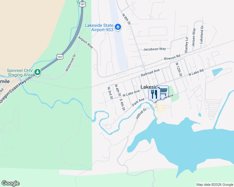 map of restaurants, bars, coffee shops, grocery stores, and more near 110 North 4th Street in Lakeside
