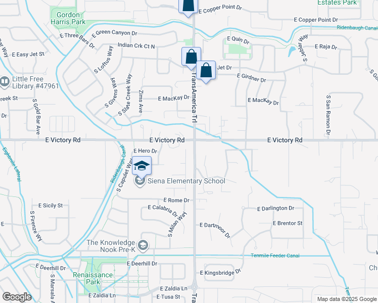 map of restaurants, bars, coffee shops, grocery stores, and more near 3264 South Milan Place in Meridian