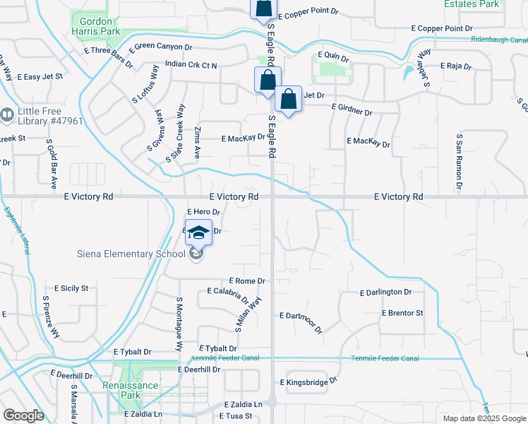 map of restaurants, bars, coffee shops, grocery stores, and more near 3272 South Milan Place in Meridian