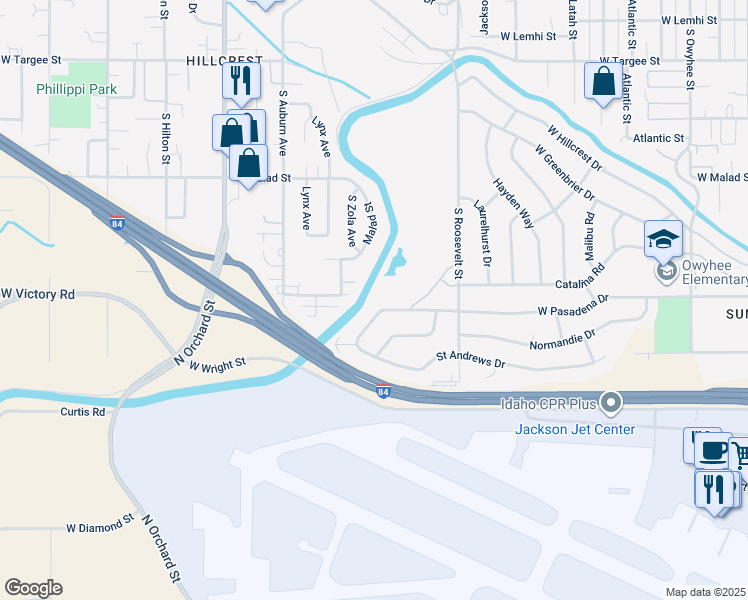 map of restaurants, bars, coffee shops, grocery stores, and more near 42 Pasadena Drive in Boise