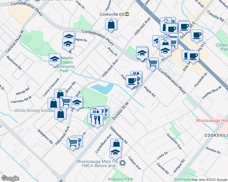 map of restaurants, bars, coffee shops, grocery stores, and more near 3030 Breakwater Court in Mississauga
