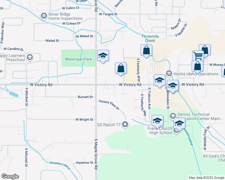 map of restaurants, bars, coffee shops, grocery stores, and more near 8811 West Victory Road in Boise