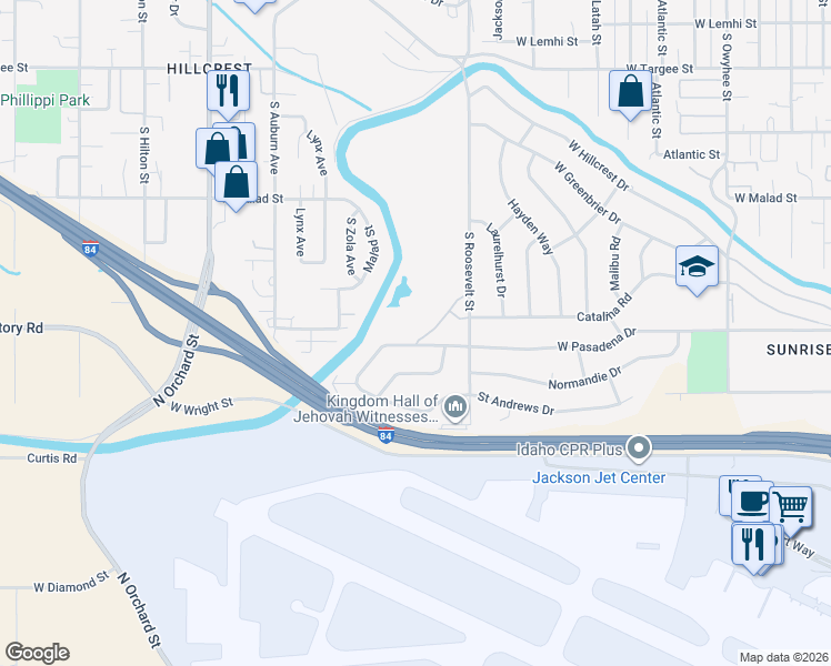 map of restaurants, bars, coffee shops, grocery stores, and more near 30 Pasadena Drive in Boise